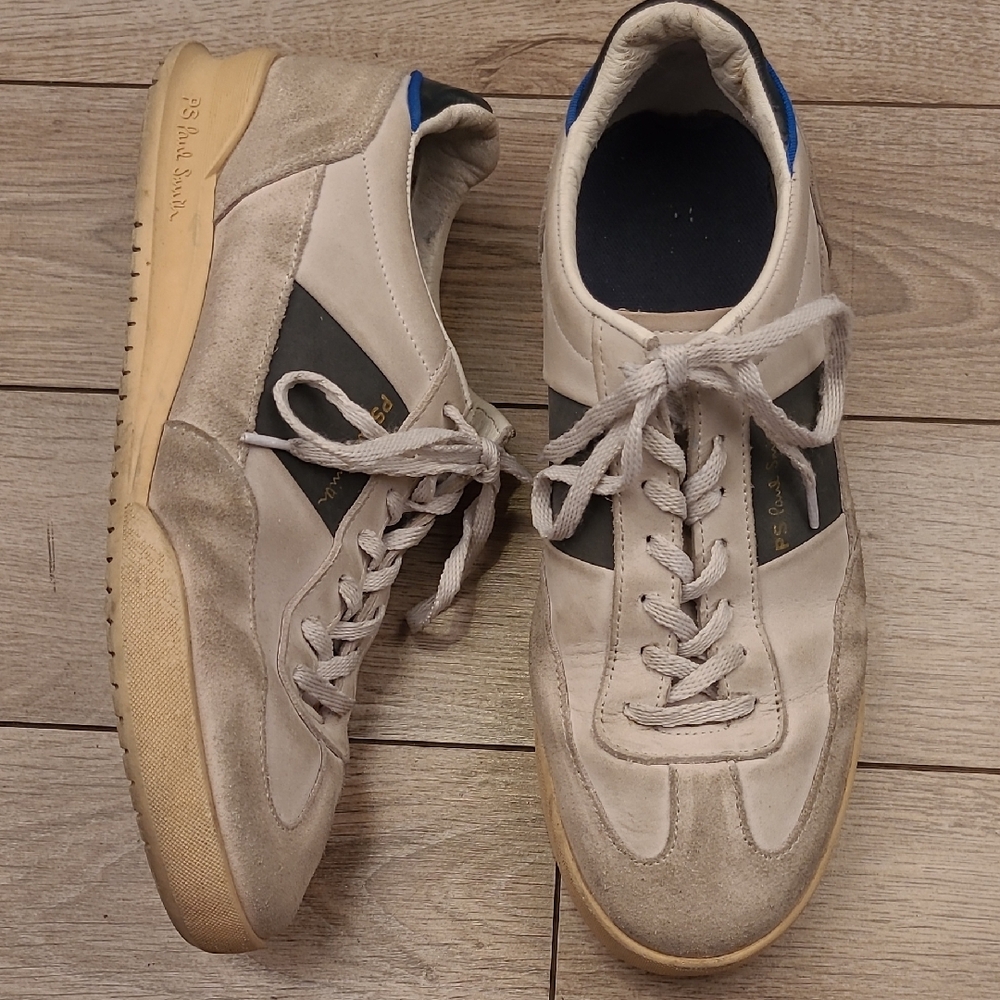 PAUL SMITH Dover‎ Grey Beige Leather Rubber Sz 7 Mens Trainer Sneaker Shoes